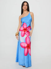 Meilana One Shoulder Maxi Dress Blue Floral