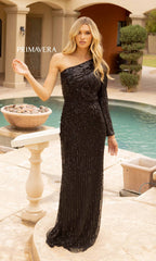 One-Long-Sleeve Long Sequin Formal Dress 12025