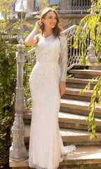 One-Long-Sleeve Long Sequin Formal Dress 12025