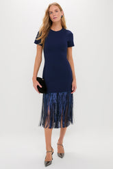 Navy Sequin Fringe Stevie Midi Dress