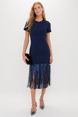 Navy Sequin Fringe Stevie Midi Dress