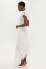 Creme Satin Lace Alessia Midi Dress