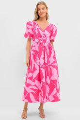 Pink Floral Short Sleeve Carson Maxi Dress