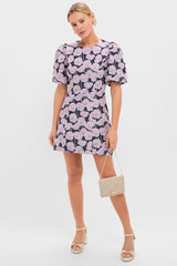 Pink & Navy Floral Jacquard Minetta Mini Dress
