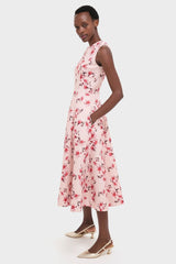 Red Summer Lillies on Pink Mara Midi Dress