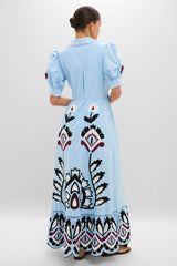 Blue Artisanal Short Sleeve Maxi Dress