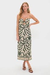 Ecru and Green Water Adventure Midi Dress