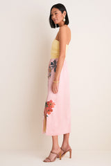 Powder Pink Embroidered Satin Strapless Sonia Dress
