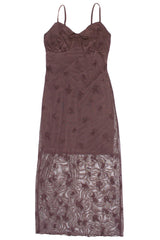 Embroidered Floral Mesh Midi Dress