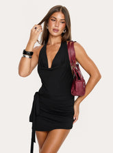 Roxane Plunge Asymmetrical Playsuit Black