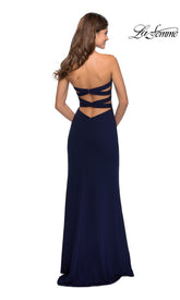 La Femme Strapless Faux-Wrap Long Formal Dress