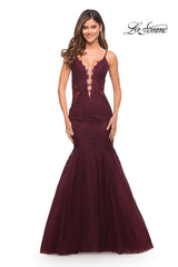 La Femme Lace Bodice Long Mermaid Prom Dress