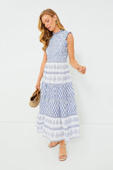 Exclusive Flora Blue Sleeveless Smocked Maxi Dress