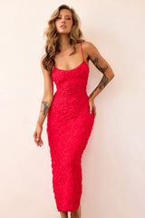 Petal Trace Midi Dress - Red
