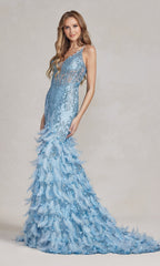 Feather And Sequin Prom Dress C111