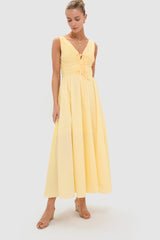 Light Yellow V-Neck Maxi Dress