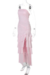 Strapless Pink Fitted Ruffle Dress