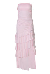 Strapless Pink Fitted Ruffle Dress