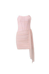 Strapless Pink Bodycon Dress with Train