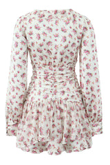 White Floral Ruched Short Party Dress