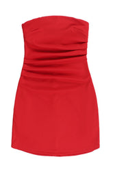 Strapless Red Ruched Fitted Party Dress