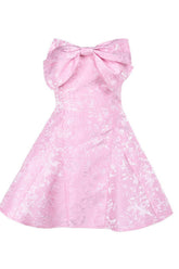 Strapless Pink A-line Short Bow Dress
