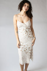 Mixed Floral Print Mesh Midi Dress