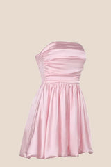 Strapless Pink Satin A-line Short Bubble Dress