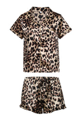 Two Piece Leopard Short Sleeves Pajamas Set
