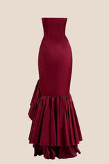 Strapless Navy Blue Mermaid Ruffle Long Dress