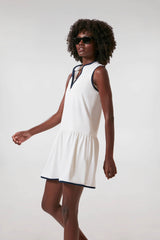 White and Navy Quarter-Zip Tennis Dress