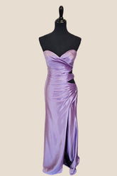 Strapless Lavender Cut-out Long Dress with Slit