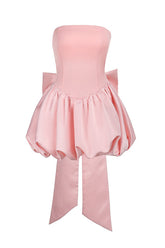 Strapless Pink A-line Bubble Dress with Bow