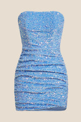 Strapless Pink Bodycon Sequin Short Dress