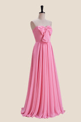 Strapless Pink Bow Front A-line Long Dress