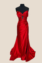 Strapless Red Bow Front Mermaid Long Dress