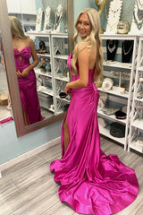Strapless Red Bow Front Mermaid Long Dress