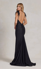 Backless Feathered Long Formal Dress