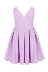 V-neck Lavender Pleated Short Party Dress