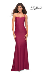 Low V-Back La Femme Long Prom Dress with Train