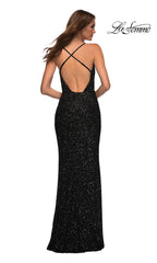 La Femme Long Cowl V-Neck Embellished Prom Dress