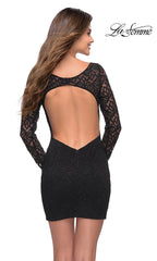 La Femme Long-Sleeve Short Black Homecoming Dress
