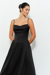 Jessie Satin A-Line Midi Dress - Black