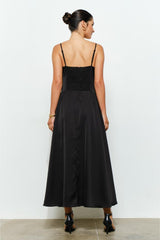 Jessie Satin A-Line Midi Dress - Black