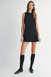 Viola Solid Velvet Bow Shift Dress - Black