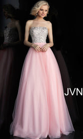Long Jovani Strapless Blush Pink Prom Dress