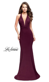 La Femme Strappy Burgundy Red Long Formal Dress