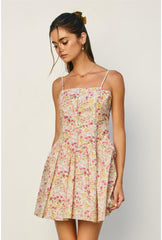 Destiny Floral Ladder Lace Pleated Flared Mini Dress