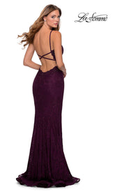 Open Back Deep V-Neck Long Lace Prom Dress