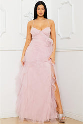 Gracie Tulle Layer Ruffle Maxi - Dusty Rose